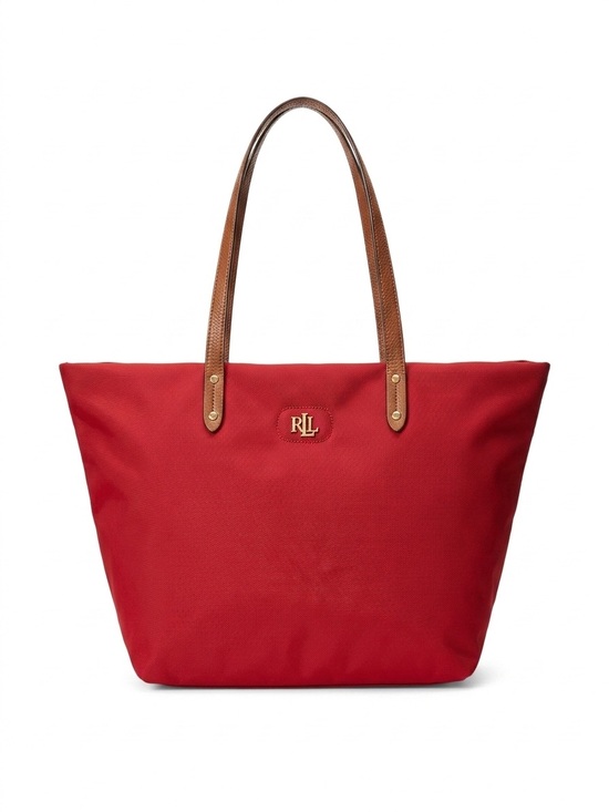 Ralph Lauren Handbags - Ralph Lauren Red Tote with Brown Leather-Strap Handles